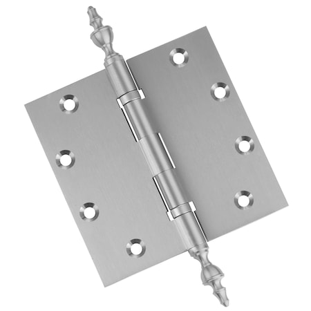 Embassy 5 x 5 Solid Brass Ball Bearing Hinge, Satin Nickel Finish Urn Tips 5050BBUS15U-1